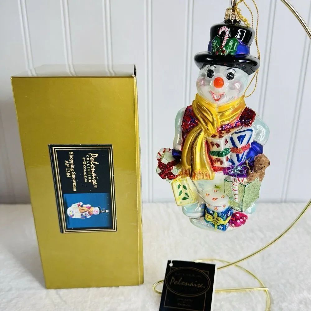 Kurt S. Adler Shopping Snowman 7” Ornament AP1384 Polonaise Collection Komozja